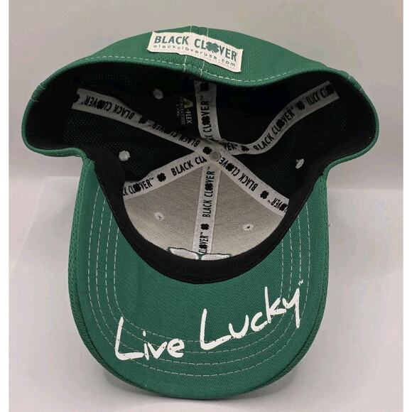 Black Clover Live Lucky A-Flex Hat‎ Cap Green w/ White Clover L XL Golf Stretch - Picture 9 of 12